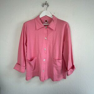Red Ginger Cotton Stuff Womens Pink Long Sleeve Button-Up Top With Pockets USA